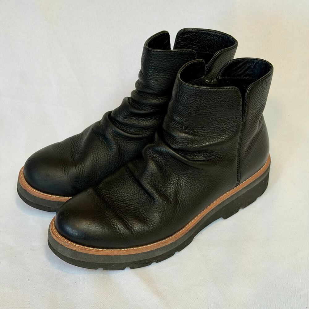 Söfft Pecola Black Pebbled Leather Slouch Platform Ankle Boots Size 8M - Picture 3 of 7